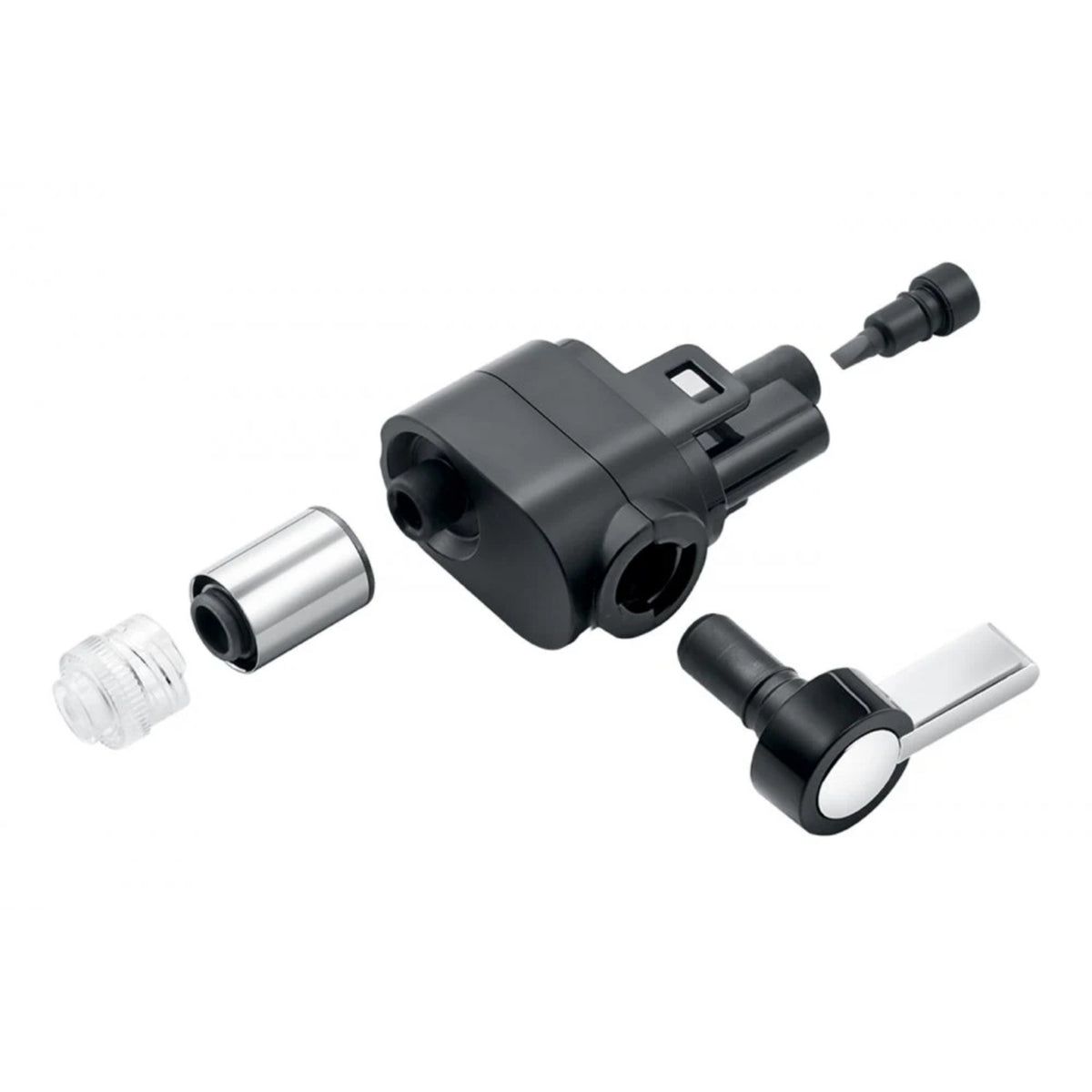 JURA Professional fine‑foam nozzle G2 (24250) – black plastic parts and metal attachment shown disassembled