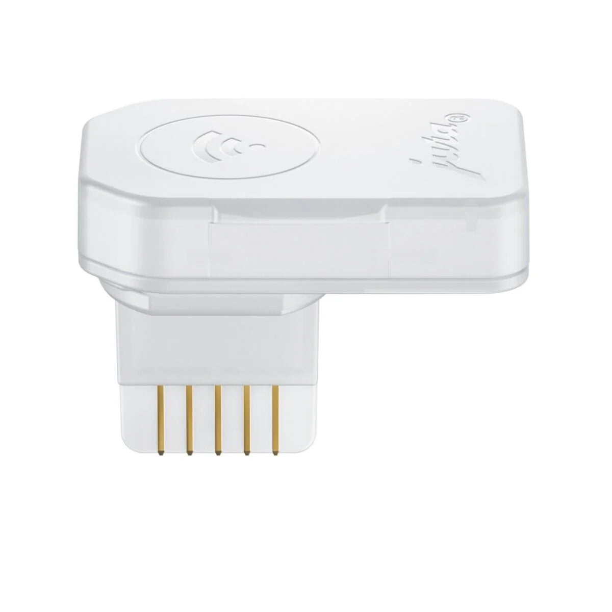 JURA WiFi Connect V2 (24323) biely modul s kontaktmi, pohľad zpredu na štvorcový konektor a zlaté pinové kontakty