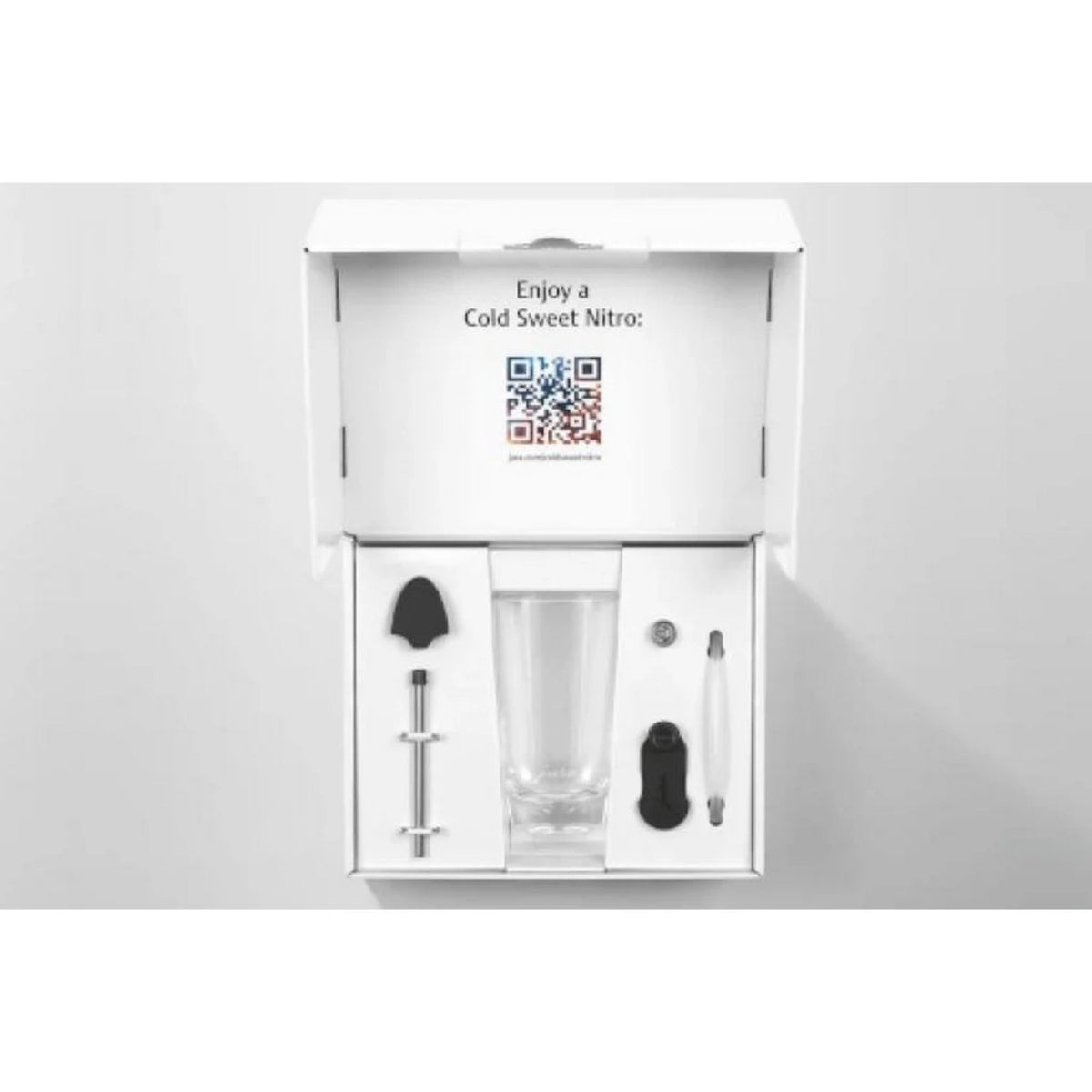 JURA Cold Sweet Nitro Kit EA (24328) – white box opened showing a container, tools and a QR code on the lid