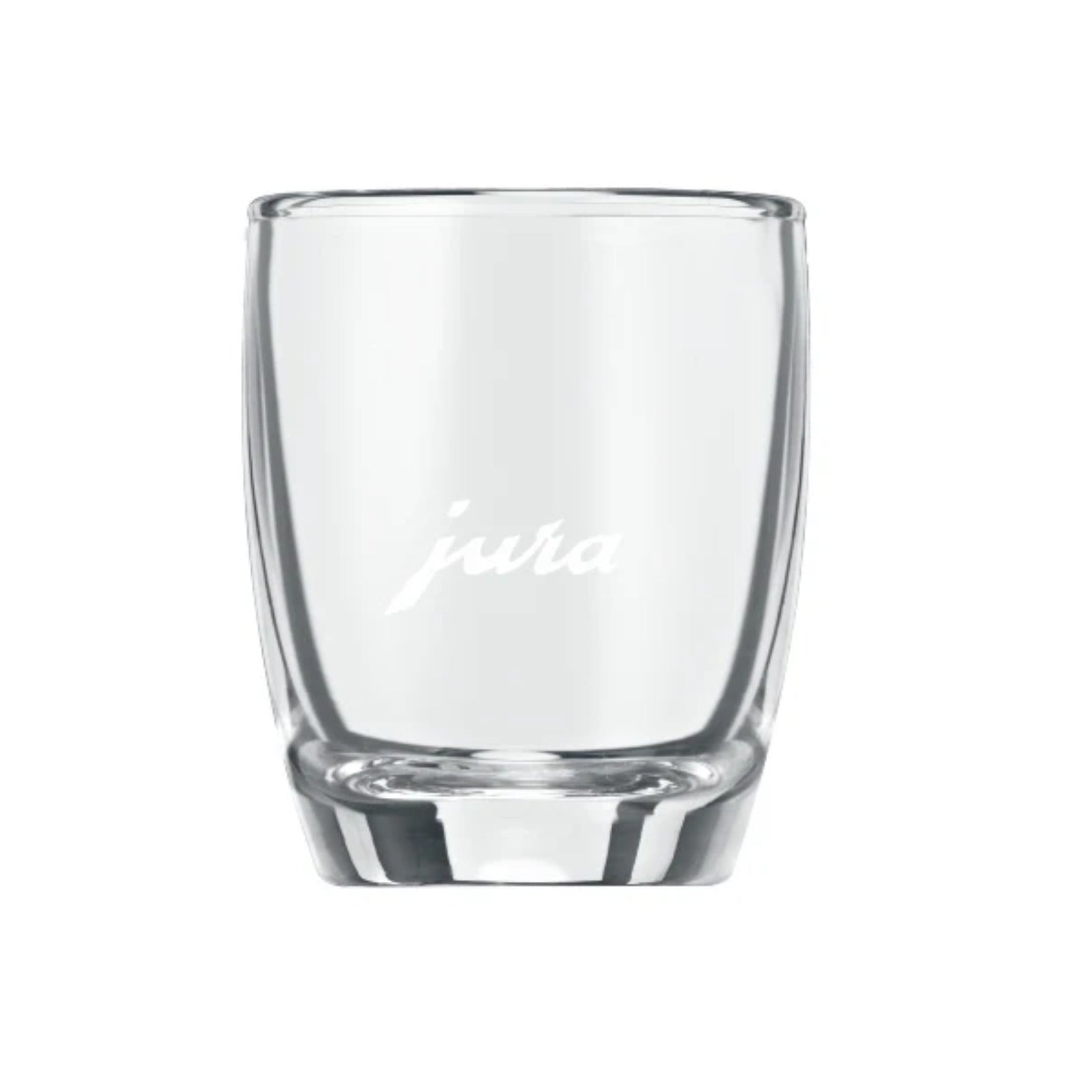 JURA Sada pohárov na espresso 2 ks (71451) – priehľadný dvojstenný pohár na espresso s logom JURA na bielom pozadí