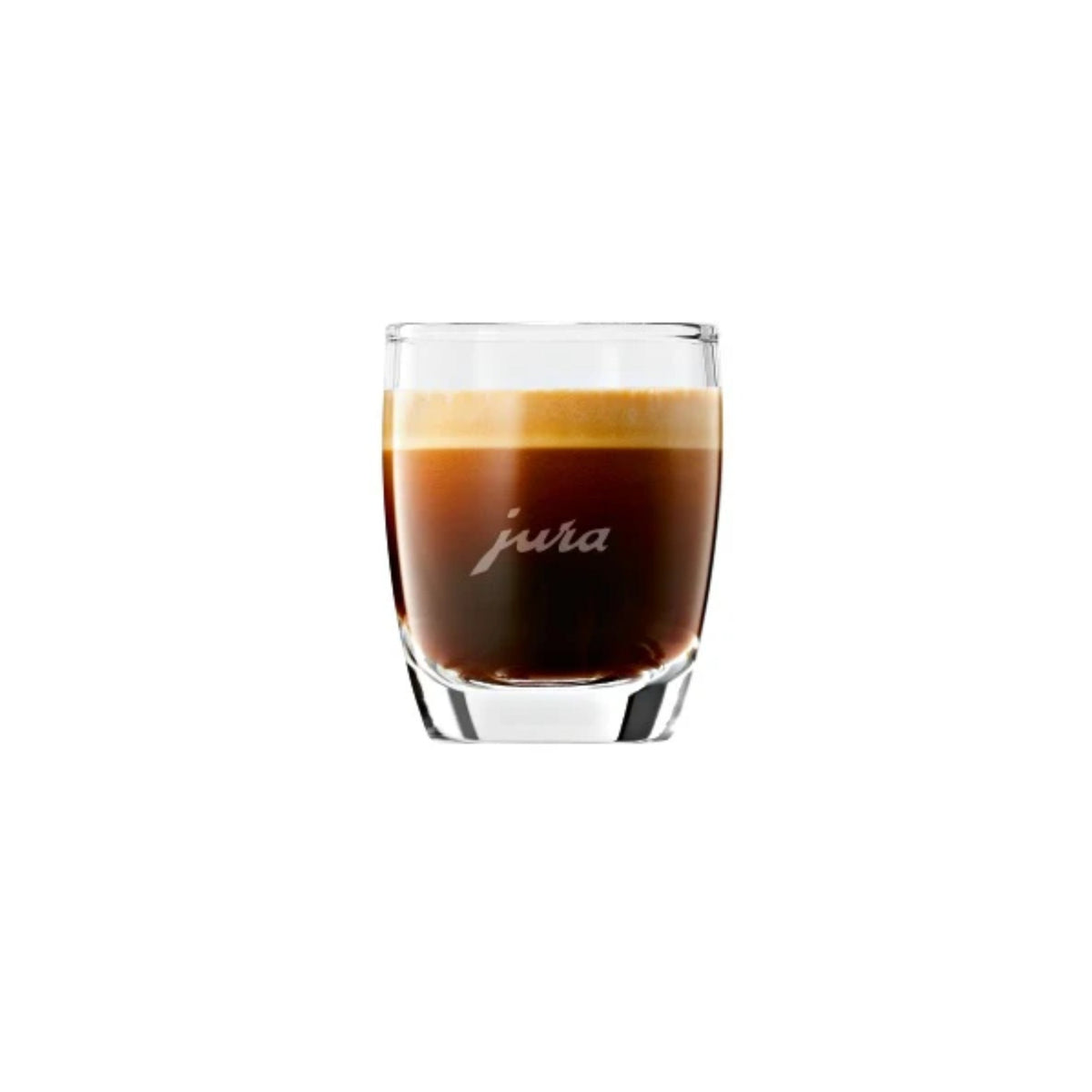 JURA Sada pohárov na espresso 2 ks (71451) – číre dvojstenné sklo s espresso nápojom a logom JURA na prednej strane