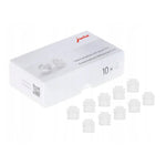 JURA Replaceable milk outlet caps (72228) — white box with Jura logo and 10 transparent plastic spare caps