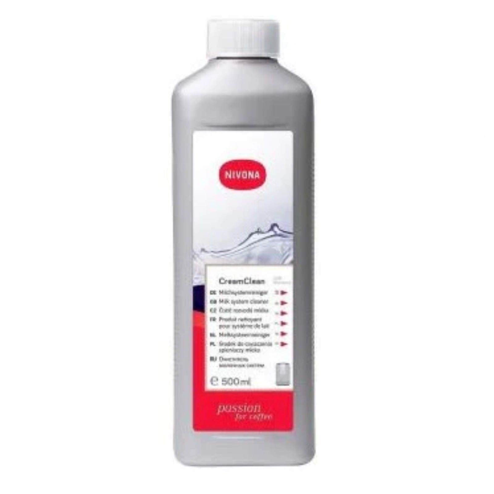 Nivona Odstraňovač zvyškov mlieka CreamCleaner 0,5 l (NICC705) sivá plastová fľaša s bielym uzáverom a štítkom