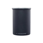 Airscape Stainless steel coffee canister 500 g matte black (AS1707) – cylindrical black stainless canister with transparent lid and AIRSCAPE logo