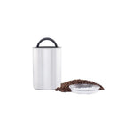 Airscape Stainless steel coffee canister 500 g brushed silver (AS0107) – stainless cylindrical canister with black handle and hinged lid open