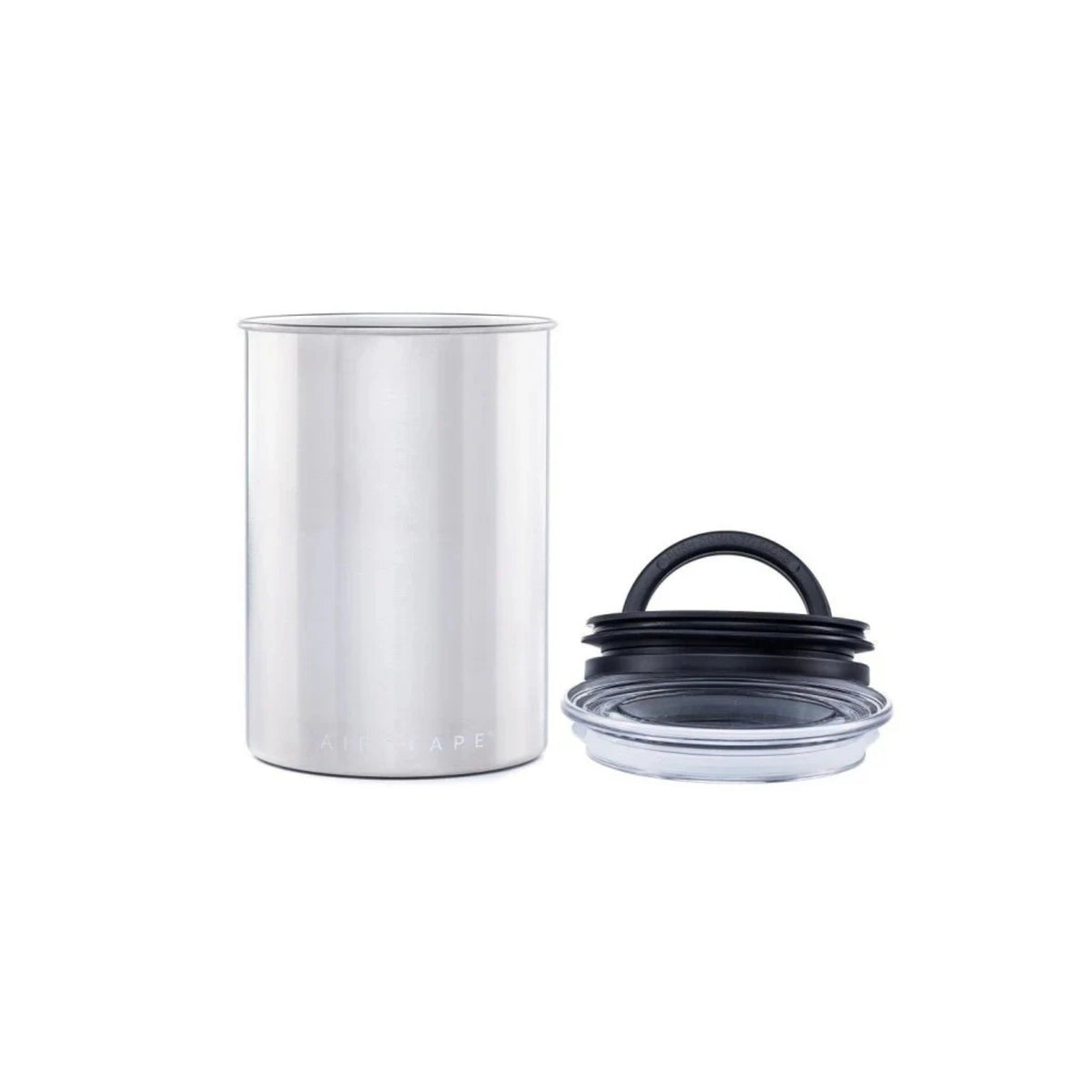 Airscape Stainless steel coffee canister 500 g brushed silver (AS0107) – open stainless cylindrical canister with separate black lid