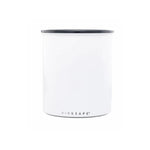 Airscape Galvanized aroma canister 1100 g matte white (AA2008) - white cylindrical canister with black lid and AIRSCAPE on the bottom