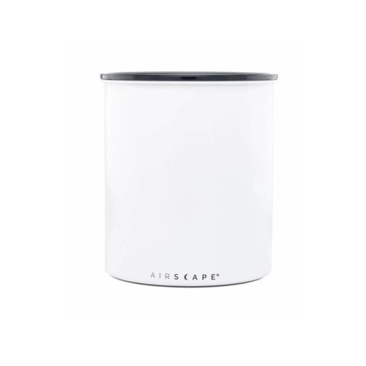 Airscape Galvanized aroma canister 1100 g matte white (AA2008) - white cylindrical canister with black lid and AIRSCAPE on the bottom