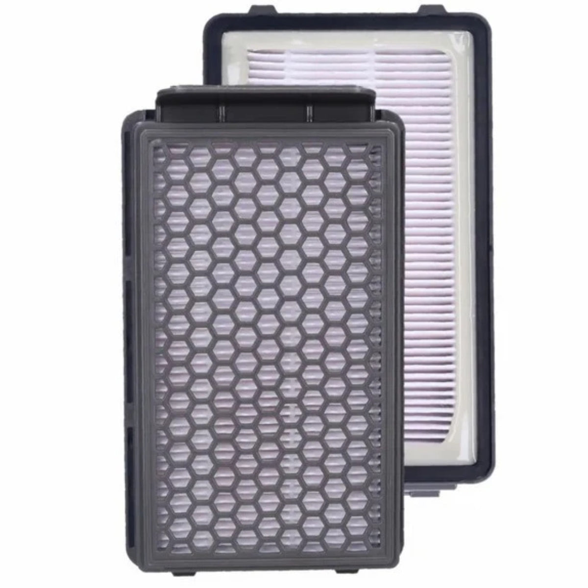 Sillar compatible HEPA filter for Rowenta Compact Power Cyclonic RO37xx, showing two white folded filters in.