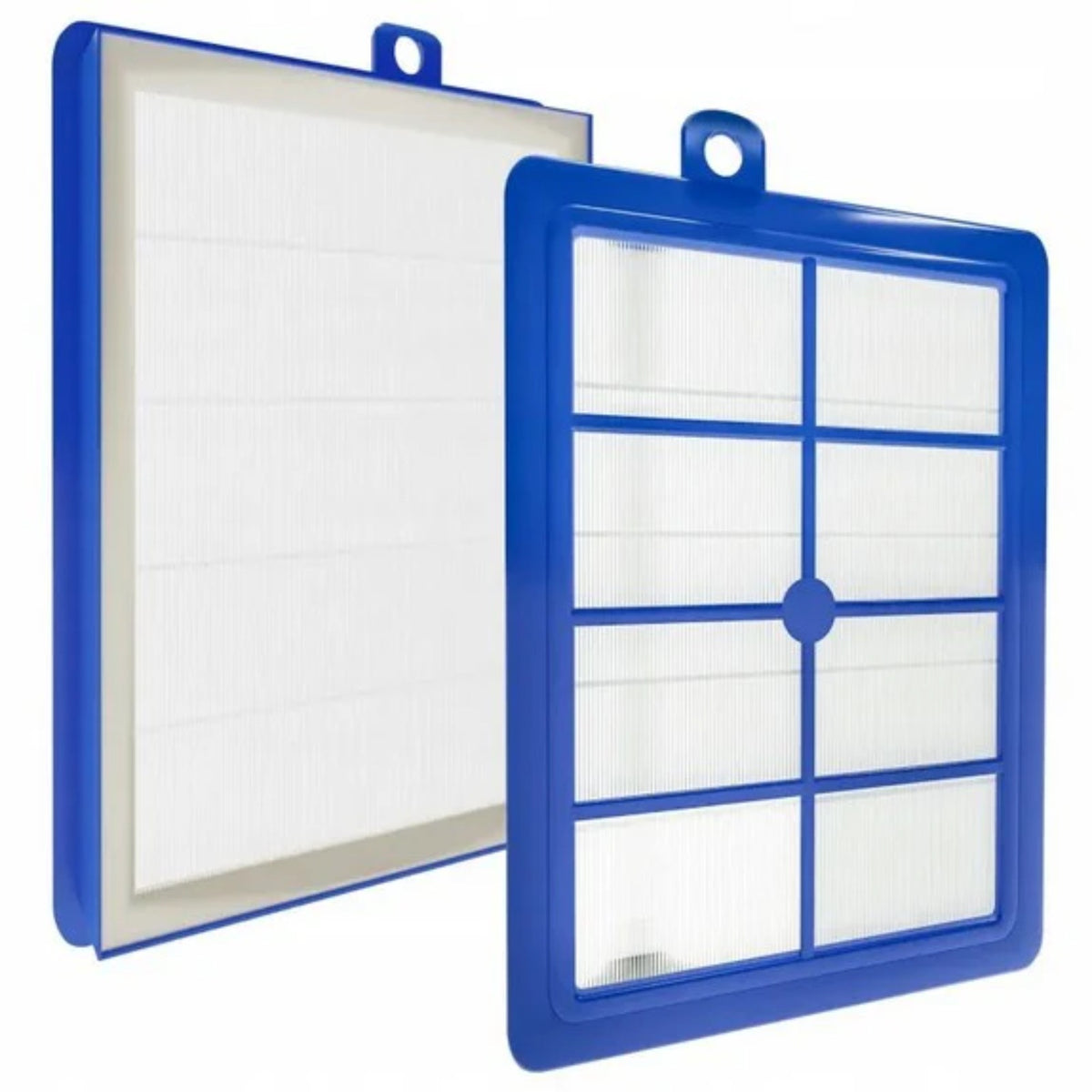 Sillar replacement HEPA filter for Electrolux EFH12 – two white filters in a blue plastic frame, front and angled view