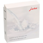 JURA milk system accessory kit HP1 (24115) – white box with a reddish jura logo and an image of splashing milk