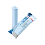 JURA CLARIS Blue+ water filter cartridge (24228) – light blue filter cartridge and its packaging with JURA logo and Blue+ text.
