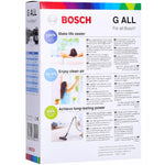 White Bosch G ALL vacuum bags box with red BOSCH logo, texts, illustrative photos and barcode on the side