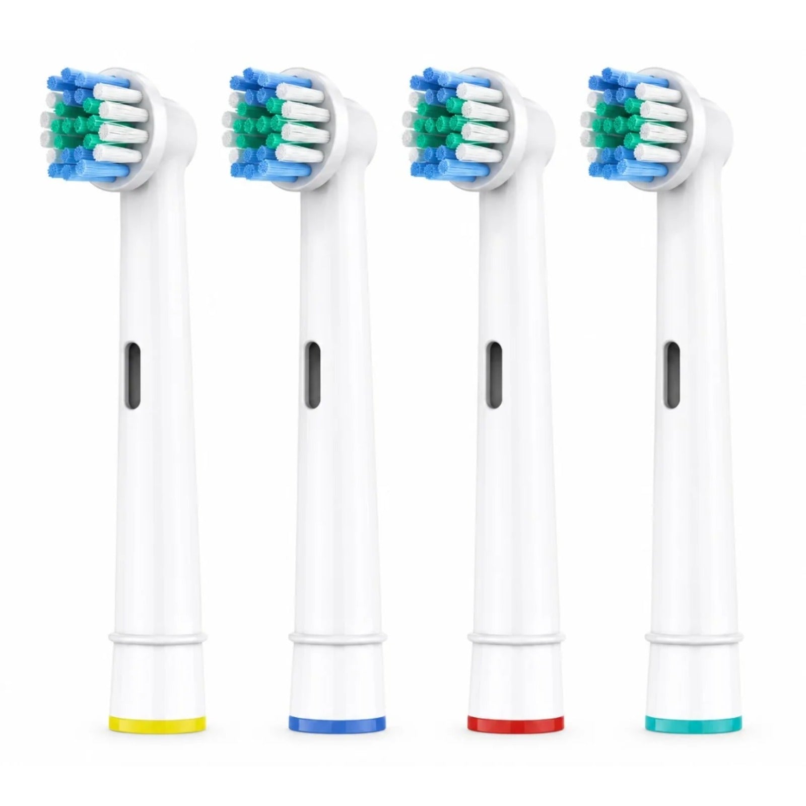 Replacement compatible brush heads for Oral-B electric toothbrushes white (4pcs) – four white round heads with blue-green-white accents